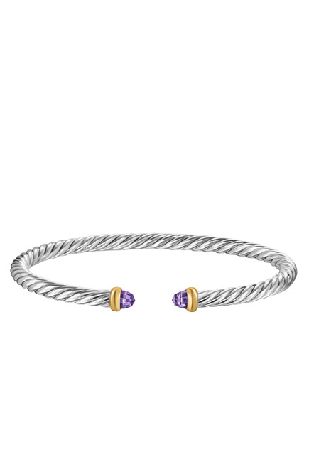Cable Flex Bracelet, Sterling Silver with 18k Yellow Gold, Amethyst & Diamonds